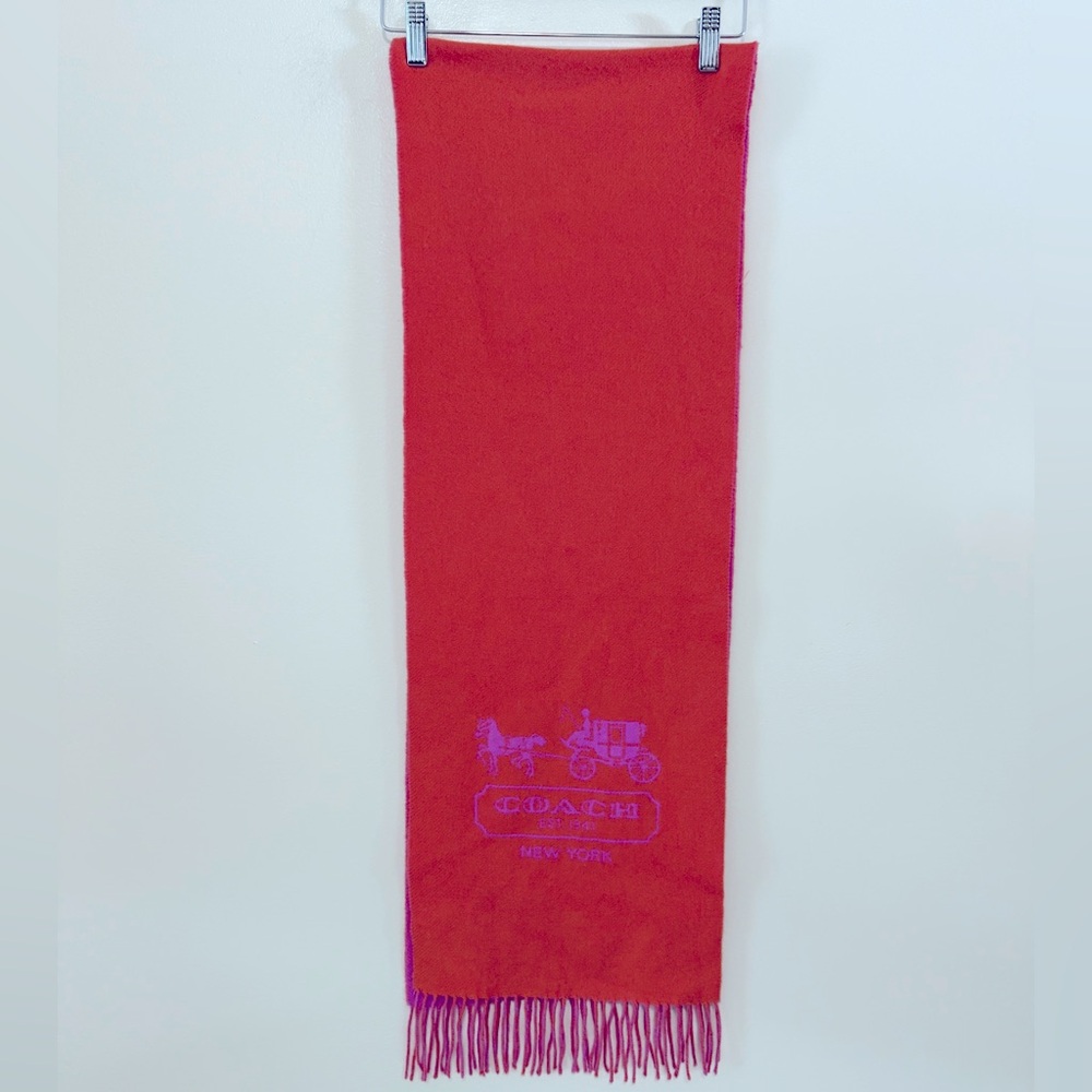 Coach Orange Scarf with Purple Logo reversible Cashmere muffler